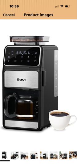 Gevi Grind & Brew Coffee Maker 10 Cup, Built-In Burr Grinder Drip Coffee Machine, Programmable Touch Screen, 4-Hour Warm Plate, Permanent Filter & Gla