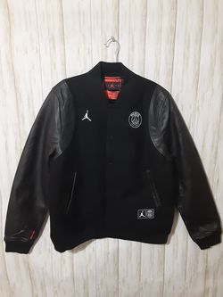 New Jordan PSG Bomber Jacket Destroyer Black Leather BQ8363-010 size medium