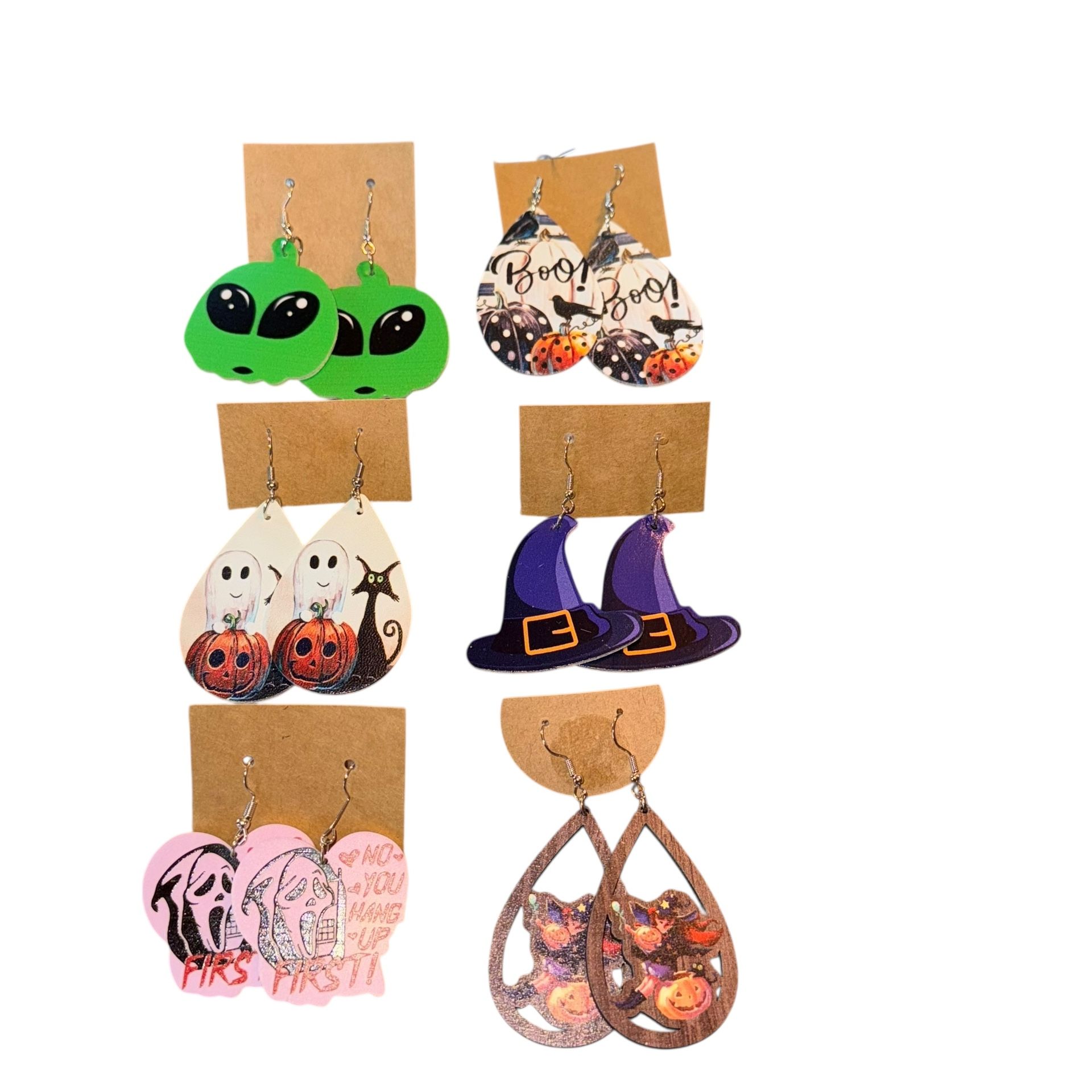 Fall/Halloween Earrings Lot of 6 Pairs New Pierced Earrings Halloween Earrings   Brand new. Halloween and Fall themed. For pierced ears. Variety of si