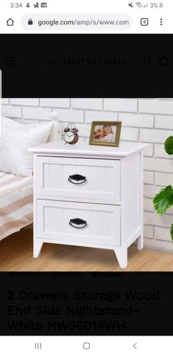 2 Drawers Storage Wood End Side Nightstand-White HW56014WH