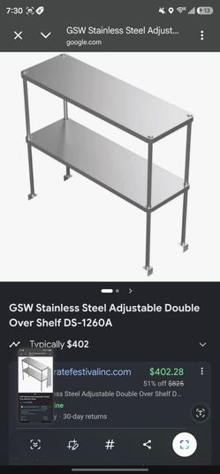 GSW Stainless Steel Adjustable Double Over Shelf DS-1260A