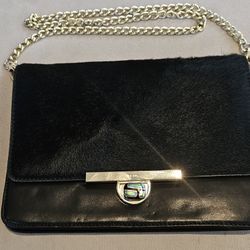DKNY Black Leather Cowhide Flap Detachable Chain Strap Clutch Shoulder Bag