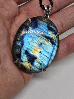 Large Oval Labradorite Pendant With Diamonds