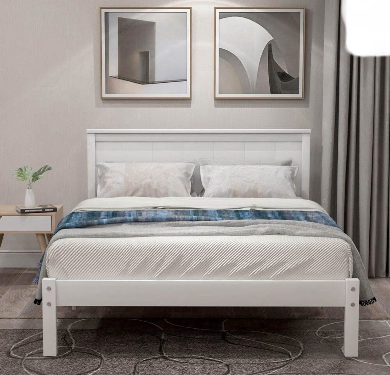 Modern Platform Bed Frame with Headboard White Twin, New in Box