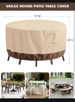 Patio Furniture Covers,ROUND,  VAILGE-Round 62”DIA×28"H,, (BEIGE & BROWN) NEW, #IXT