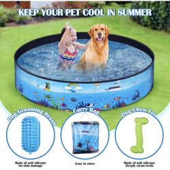 Foldable Dog Pool - Pet Pool with Pet Brush Chew Toy and Storage Bag - Portable Dog Bathing Tub for Large Small Dogs Kiddie Pool for Kids Toddler Two 