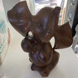 Vintage Wood Carved Elephant 