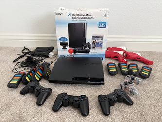 PS3 Slim 320GB Bundle w/ Box - 4 Controllers, 8 Quiz Buzzers, 2 Cameras, 3 Guns & 16 Games