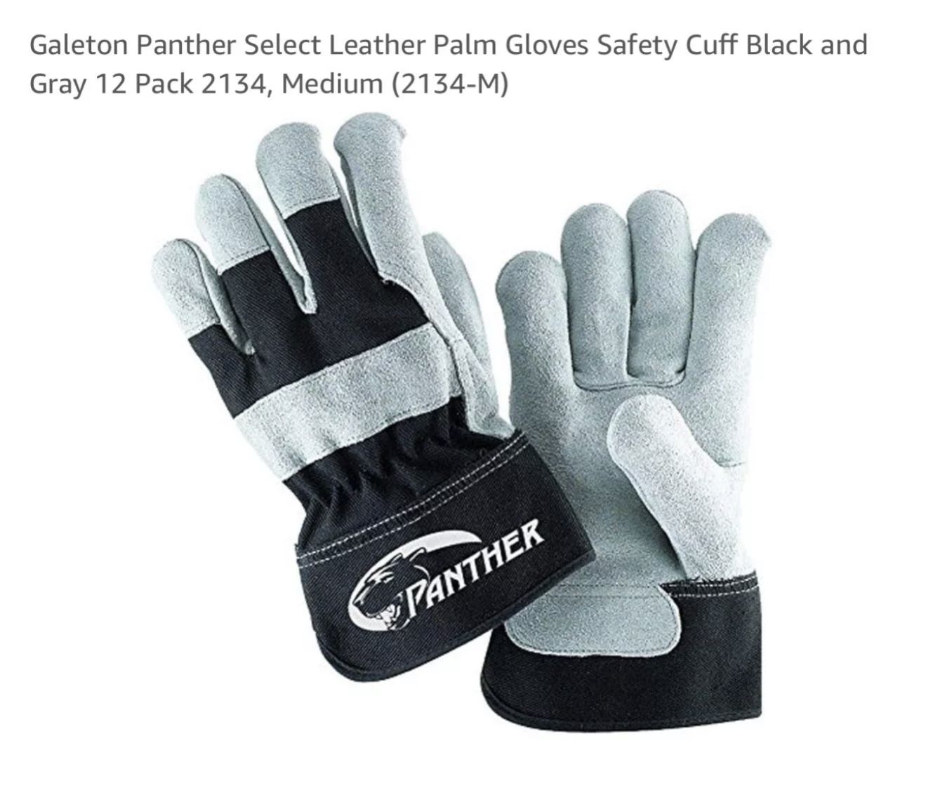 12 PAIR Size Medium Galeton Panther Leather Palm Gloves Gauntlet Cuff BlackGray