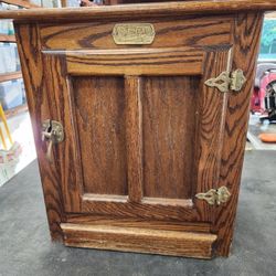 Vintage White Clad Ice Box Oak End Table/Nightstand Simmons Hardware St Louis