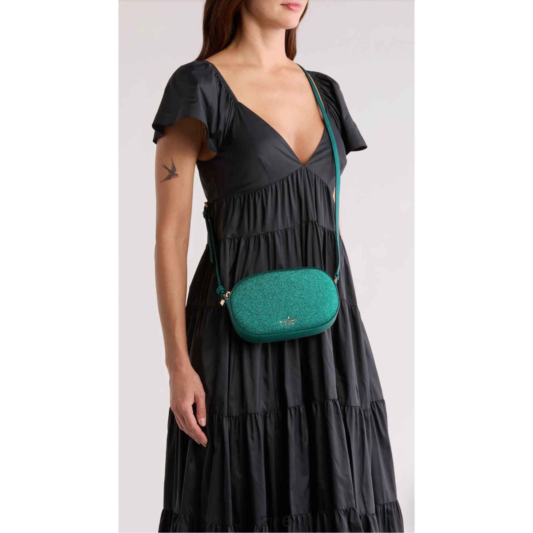 KATE SPADE NWT Glimmer Glitter Oval Camera Bag *Festive Teal