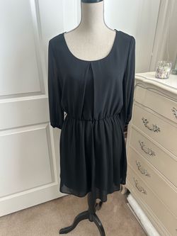 Black Chiffon Mini Dress with Elastic Waist