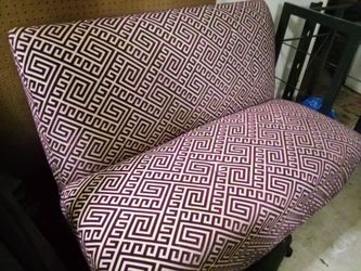 Loveseat Couch with Purple & White Greek Key Geometric Pattern