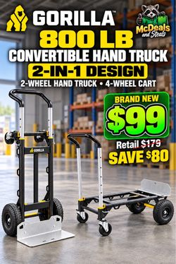 BRAND-NEW GORILLA 800 LB CONVERTIBLE HAND TRUCK — $99