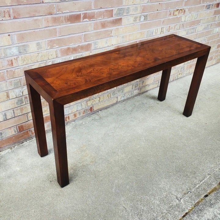 Mid Century Modern Burl Wood Parsons Console Table Or Sofa Table Vintage