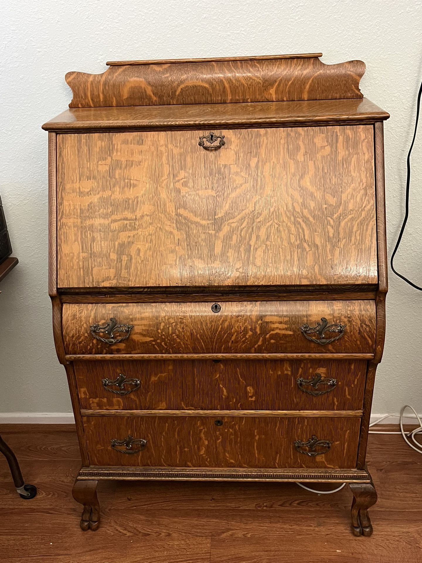 Antique Tigerwood Secretary desk