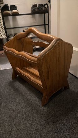vintage solid oak wood magazine rack