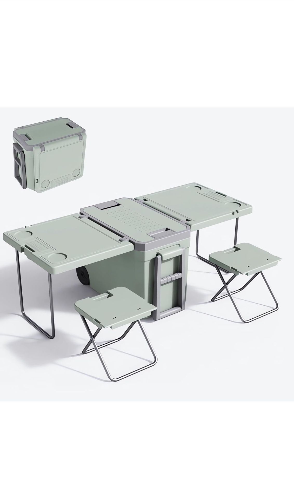 Multi Function Rolling Cooler, Warm with Wheels Table and 2 Chairs for Picnic Camping Outdoor, Foldable Upgraded Stool, 32L Heat Insulation Box (Color
