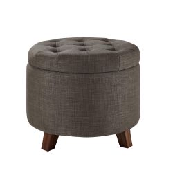 Round Storage Ottoman / Footstool – Dark Gray, 20" Round, Tufted
