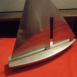 Vintage Metal Silver Sailboat 