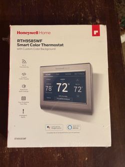 Honeywell smart color thermostat with custom color background and Wi-Fi compatibility