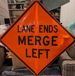 Large Reflective 'Lane Ends Merge Left' Construction Traffic Sign