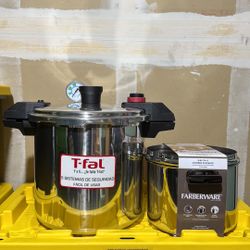 T-fal Pressure Cooker Aluminum Pressure Canner And Farberware Brilliance Stainless Steel Stockpot with Glass Lid, 8 Quart, 