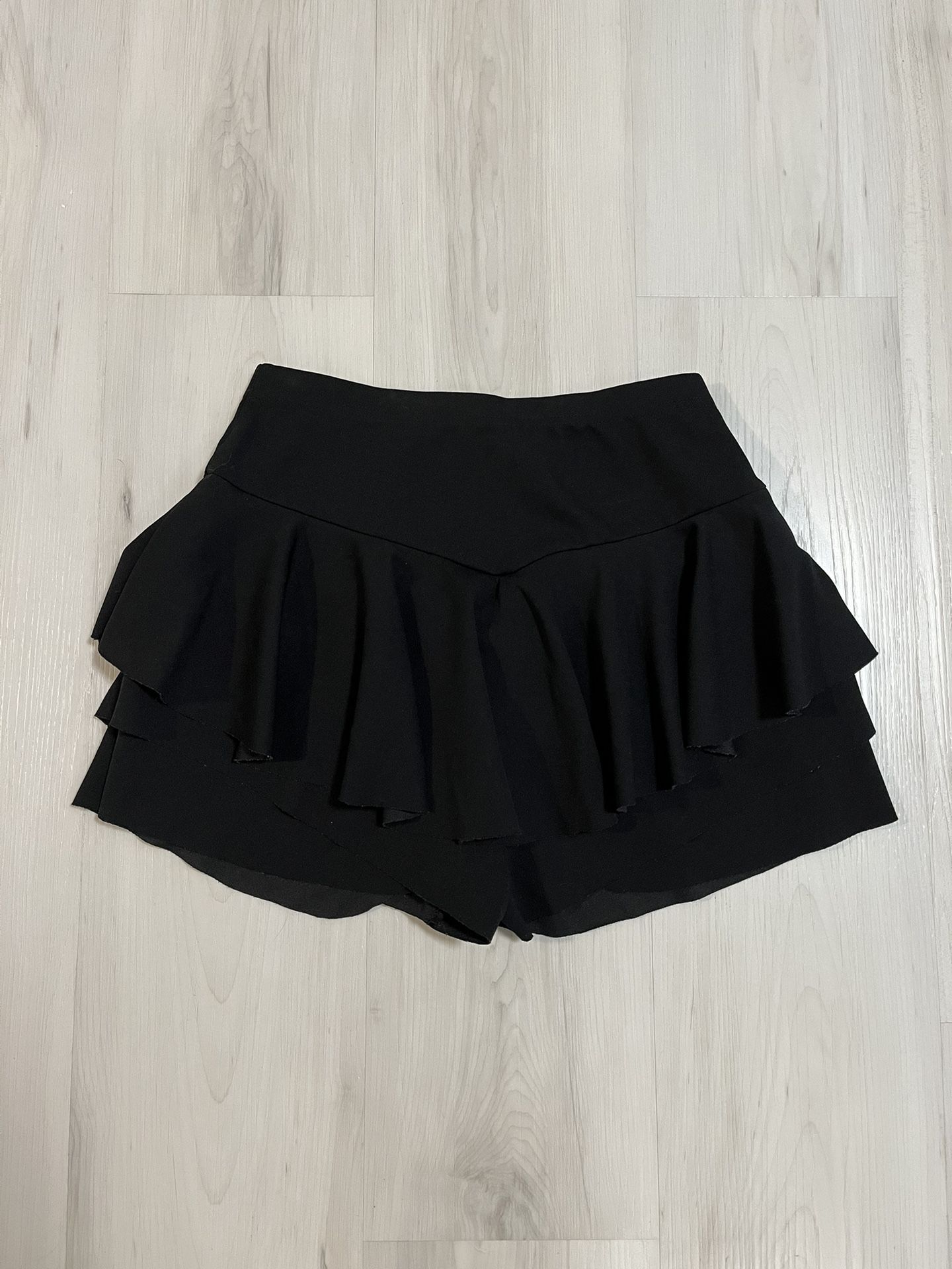 Black High Waist Ruffle Trim Skort