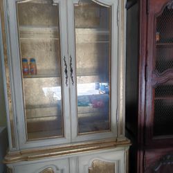 Beautiful Antique Cream And Gold Hutch
