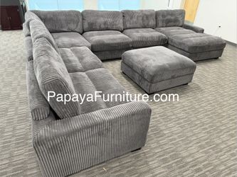 164” New Plush Sectional Sofa, Modular Sectional Couch, Corduroy Sectional, Gray Couch, Gray Sectional And Ottoman, Large Couch, Sofa With Chaise . Ov