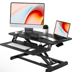 JOY worker Standing Desk Converter, 32" Wide Height Adjustable Sit Stand Up Desk Riser with Keyboard Tray, Desktop Workstation Riser for Home Office C