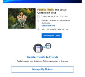 2 Forrest Frank Tickets in Sacramento July 8