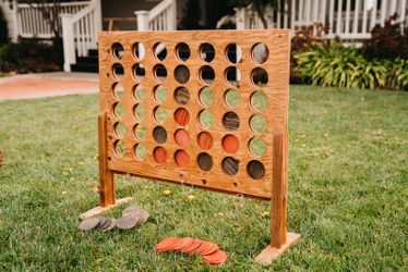Large premium wood DIY Connect 4 with wine barrel leg stands & stained chips