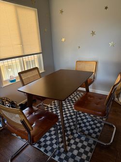 Dining Table and 4 Cane Back Chairs Set