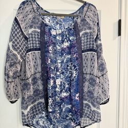 Floral Blue Women's Top with Buttons