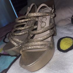 Gold rhinestone heels