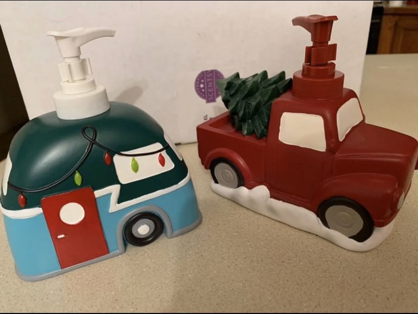Red truck pickup and camper soap or lotion dispenser