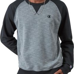 Champion Men's Crewneck Powerblend Fleece Sweatshirt Black and Gray 2XL