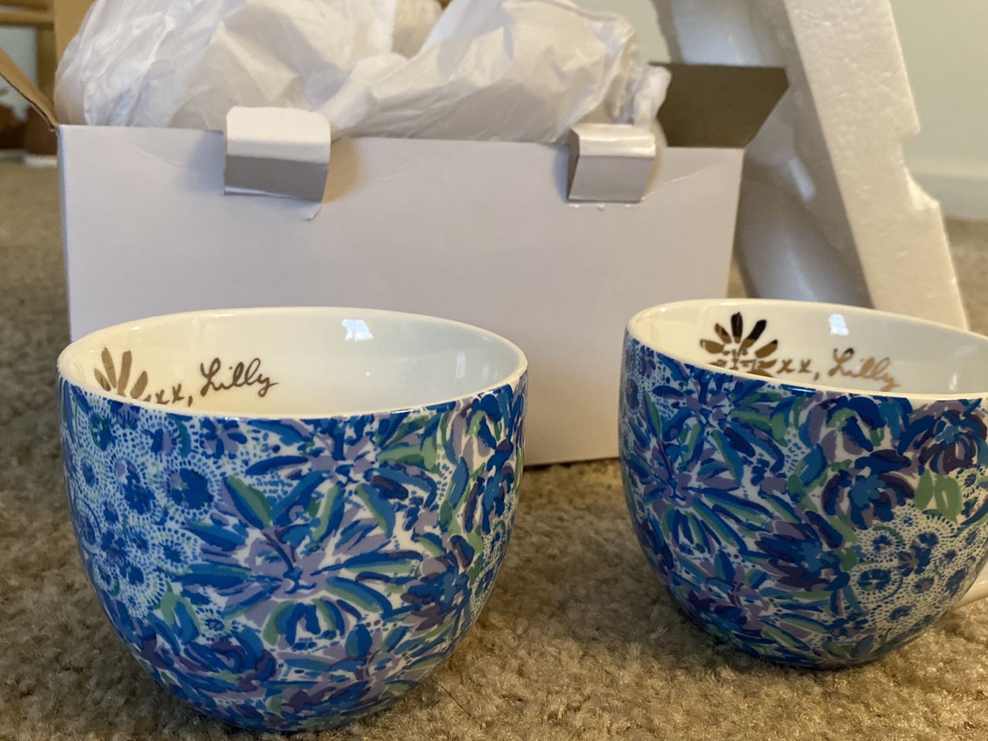 Lilly Pulitzer Set Of 2 Coffee/tea Cups New In Box!
