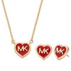Michael Kors Gold/Silver Heart Chain & Earrings Set
