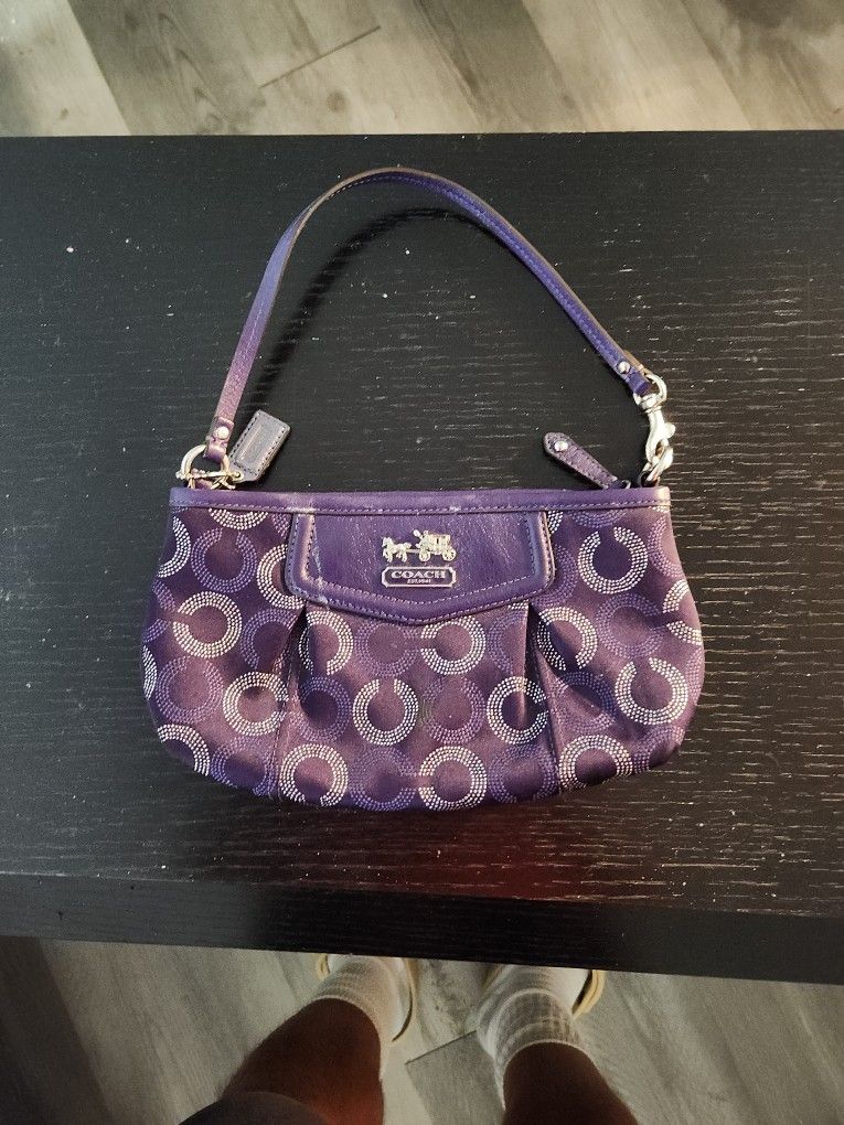 Coach Madison Mini / Med Handbag Monogram Black Silver Teal Silk Lining Vintage