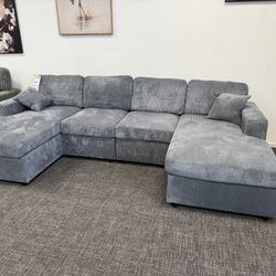 Gray Sofa Double Chaise Sectional Set - Fast Deliver Every Where 