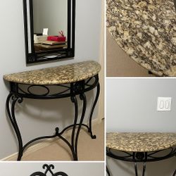 Granite Console Table & Matching Mirror Set – Elegant Entryway Vanity