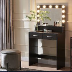 Vanity Desk with Mirror and Lights, Dressing Table with Large Drawer, 2 Level Storage Dresser & 3 Lighting Modes Adjustable Brightness, Suitable for B