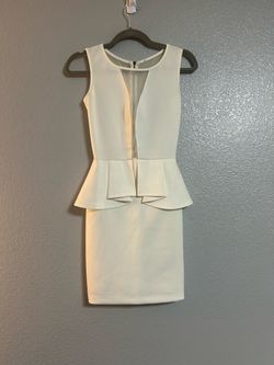 Women’s soft stretch white sheer back Peplum midi dress size extra small XS
