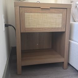 Nightstands Set of 2 with Charging Station Rattan Night Stand with Drawer Boho Bedside Table with USB and Type-C Ports Bed Side Tables for Bedroom Sma