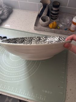 Large Ceramic Serving Bowl — Black & White Crackle Pattern