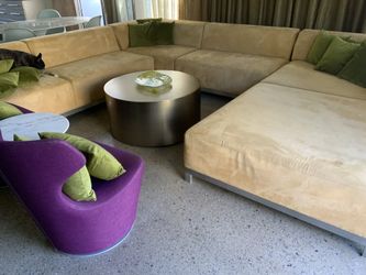 Vintage 3-Piece XL Sofa in 8ft Sections original Golden Sand Ultra-Suede fabric w/Stainless Steel Legs