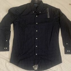 Ralph Lauren Custom Fit Men Size M 15.5 32-33 Purple Plaid Long Sleeve Shirt