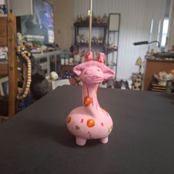 Soapstone Sculpture Of A Whimsical Pink Giraffe Figurine 7.25"H X 4"W Weighs 2 LBS 13 OZ